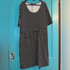 Lands' End Black and White Geometric Midi Dress